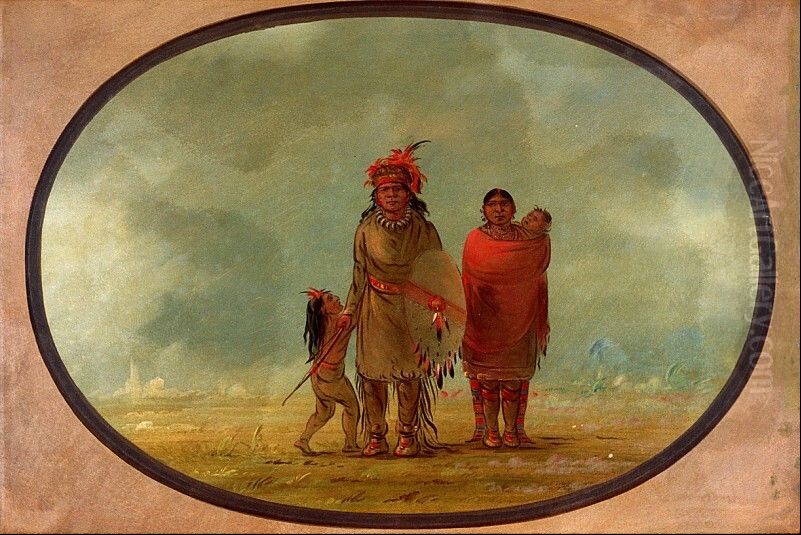 Copper Chief, His Wife, and Children Oil Painting by George Catlin
