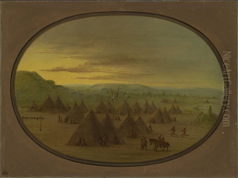 A Crow Village of Skin Tents on the Salmon River Oil Painting by George Catlin
