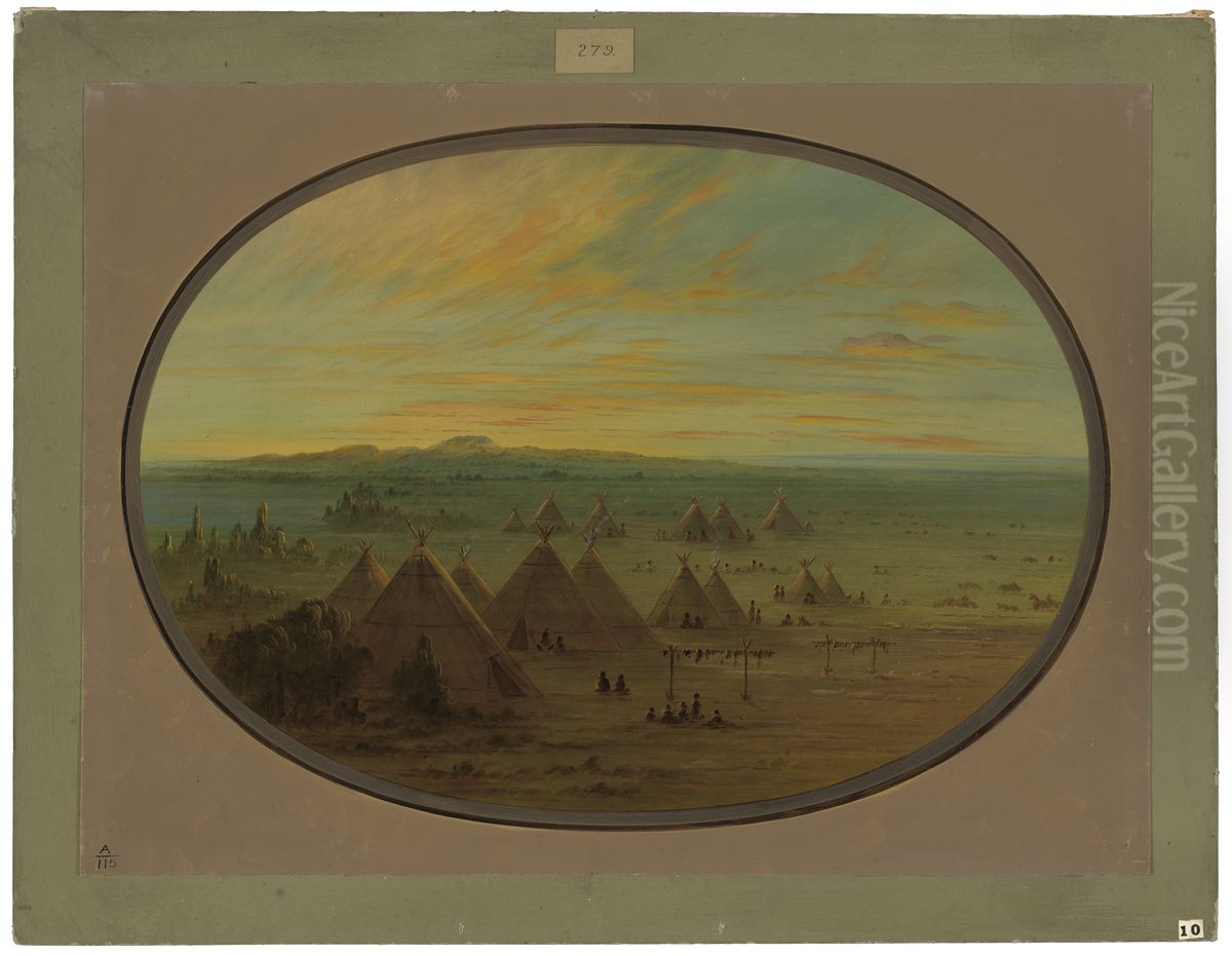 A Crow Village on the Salmon River Oil Painting by George Catlin