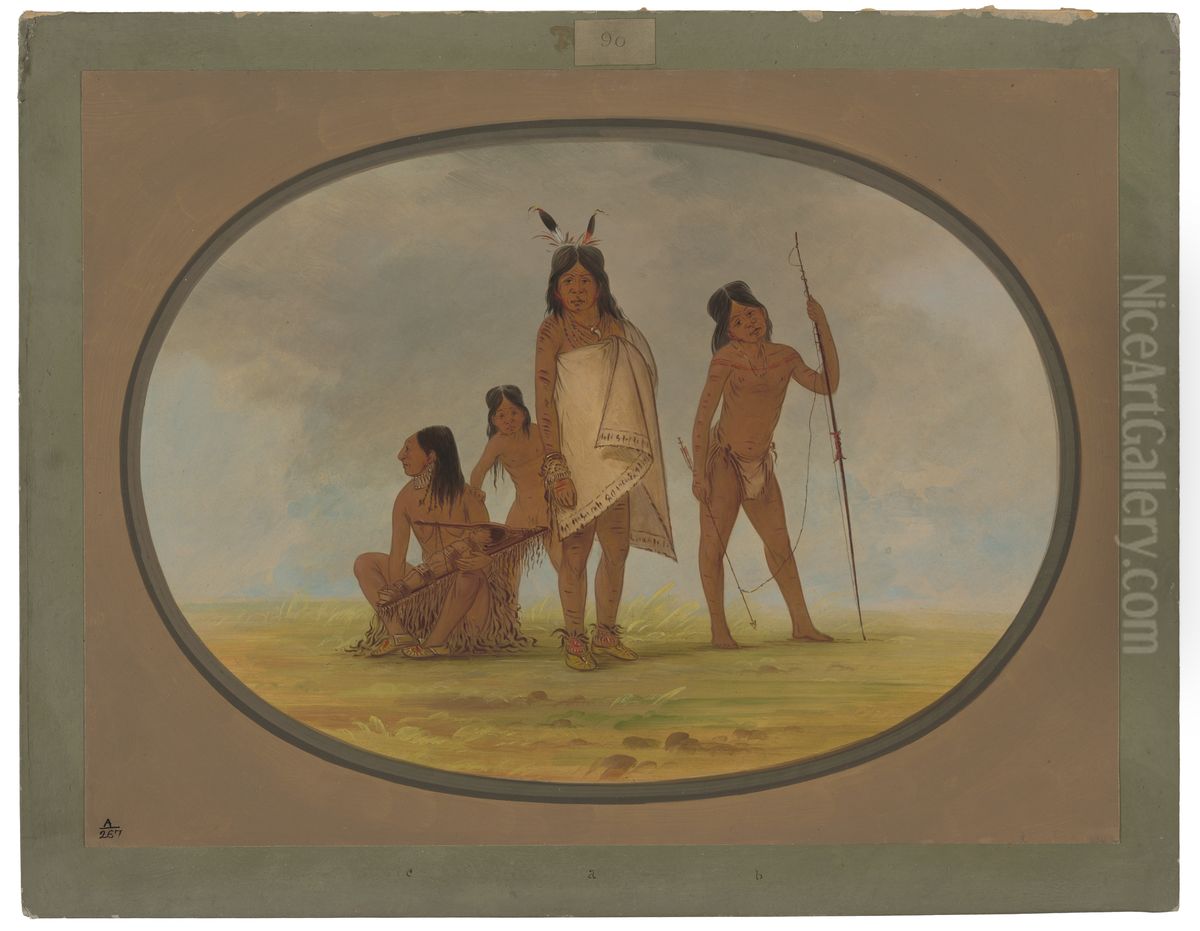Four Flathead Indians Oil Painting by George Catlin