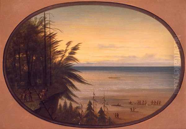 An Indian Ladder - Nayas Indians Oil Painting by George Catlin