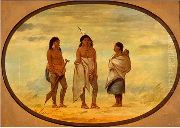 Nayas Indian Chief, His Wife, and a Warrior Oil Painting by George Catlin