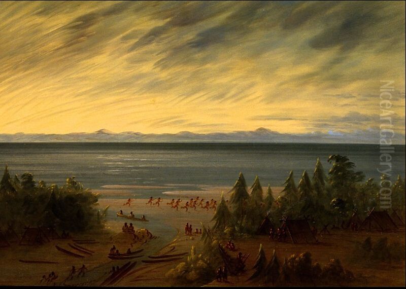 Nayas Village at Sunset Oil Painting by George Catlin