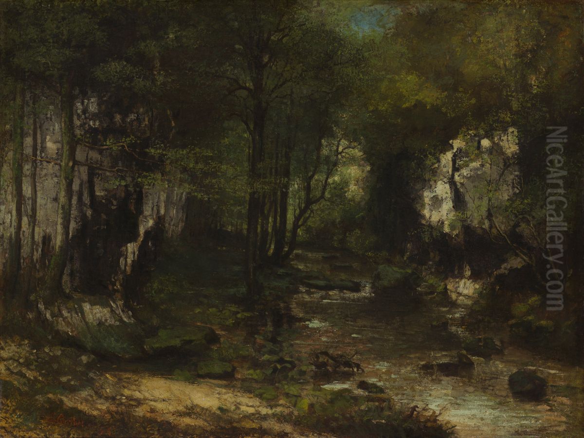 The Stream (Le Ruisseau du Puits-Noir; vallee de la Loue) Oil Painting by Gustave Courbet