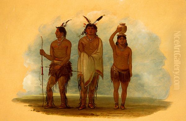 Three Walla Walla Indians Oil Painting by George Catlin