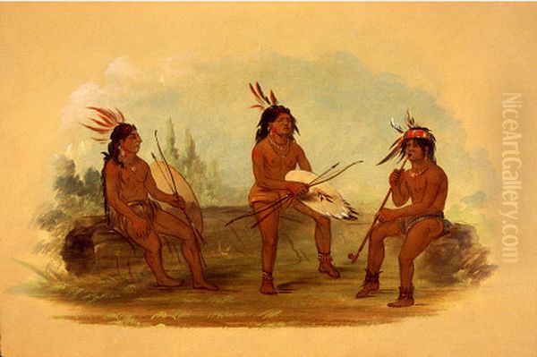 Three Young Chinook Men Oil Painting by George Catlin