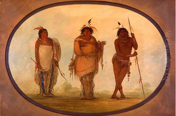 Three Yumaya Indians Oil Painting by George Catlin