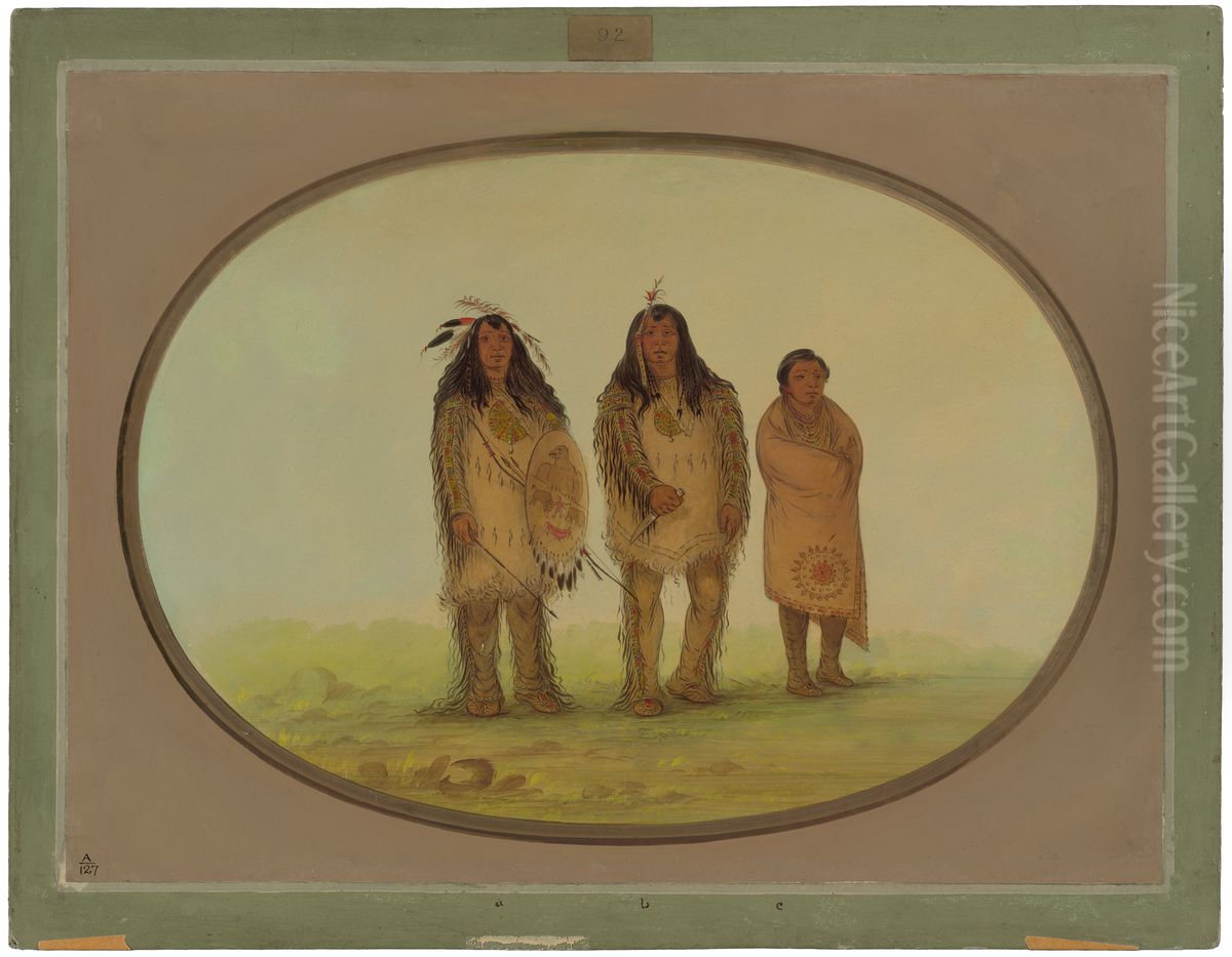 Two Nezperce Warriors and a Boy C16286 Oil Painting by George Catlin