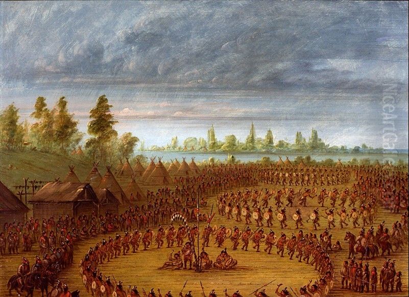War Dance of the Apachees Oil Painting by George Catlin