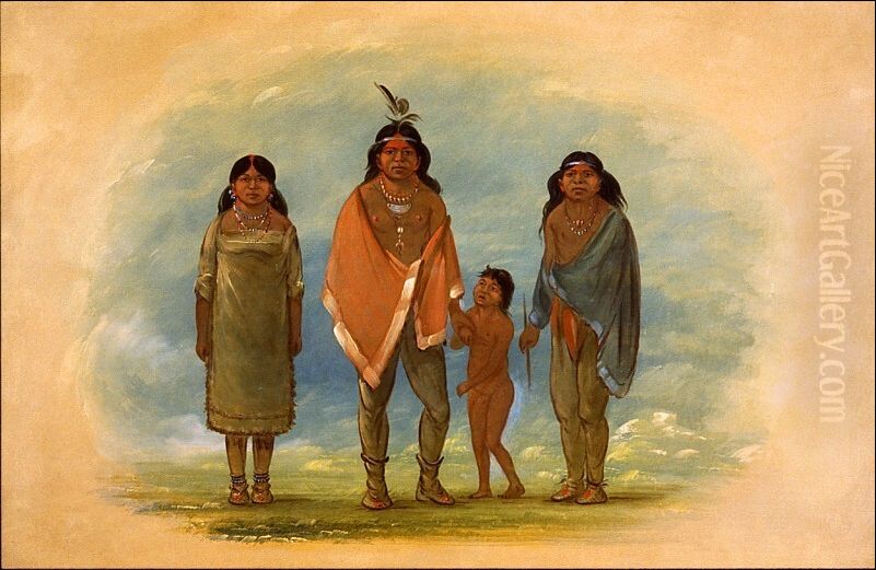 Patagon Chief, His Brother, and Daughter Oil Painting by George Catlin