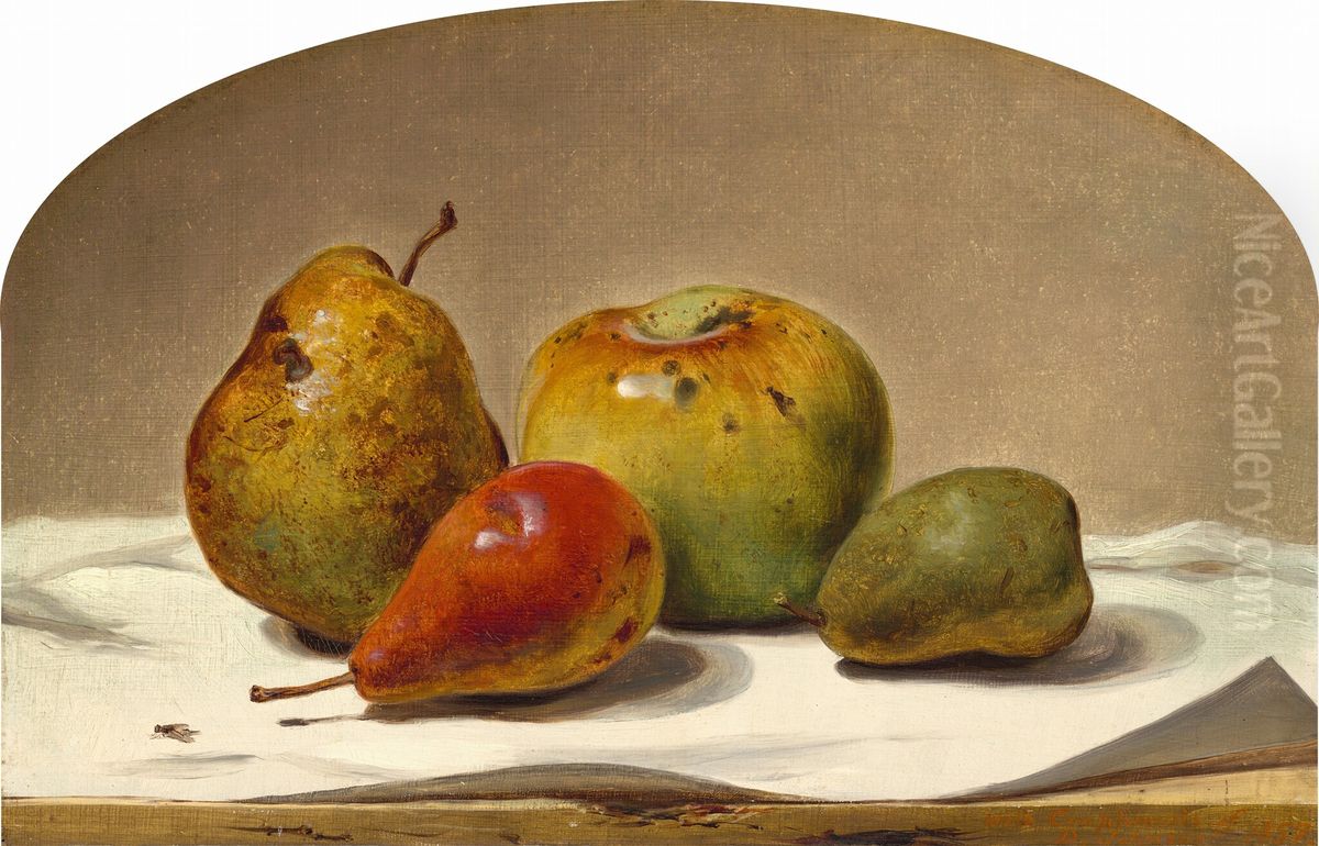 Three Pears and an Apple Oil Painting by David Johnson
