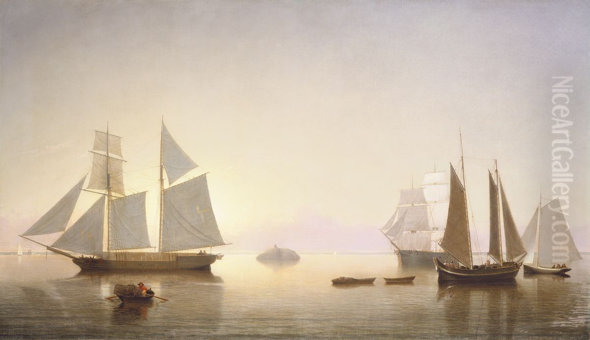 Becalmed off Halfway Rock Oil Painting by Fitz Henry Lane