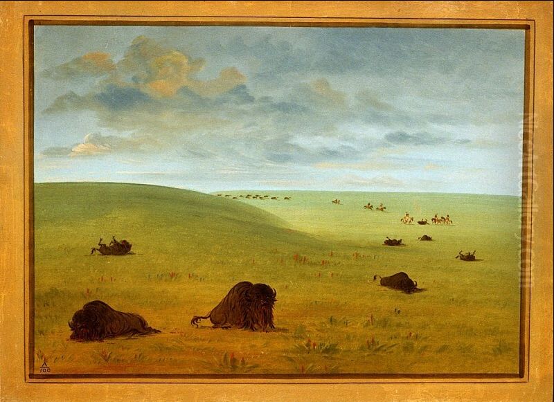 After the Buffalo Chase - Sioux Oil Painting by George Catlin