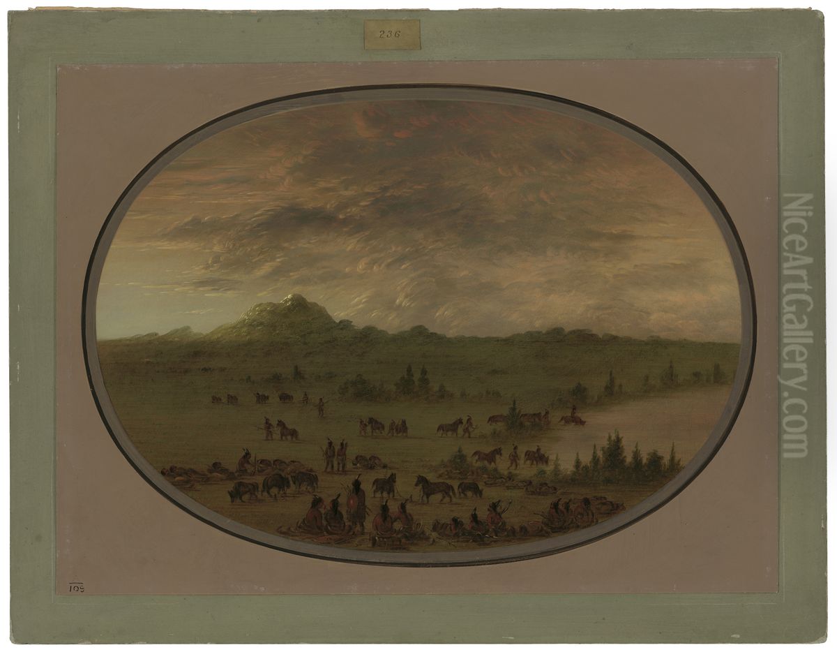 Bivouac of a Sioux War Party at Sunrise C16213 Oil Painting by George Catlin
