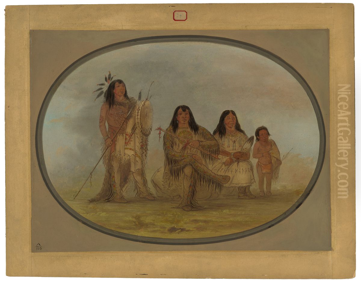 A Blackfoot Chief, His Wife, and a Medicine Man Oil Painting by George Catlin