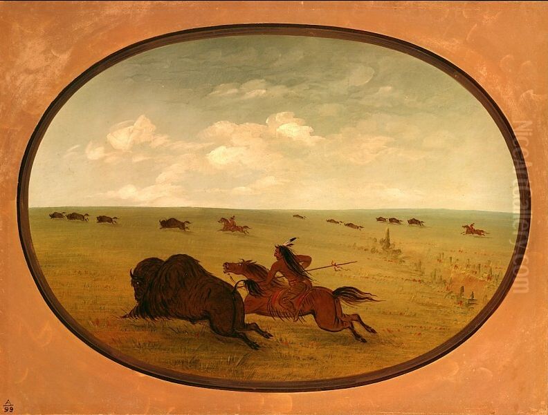 Buffalo Chase, Sioux Indians, Upper Missouri Oil Painting by George Catlin