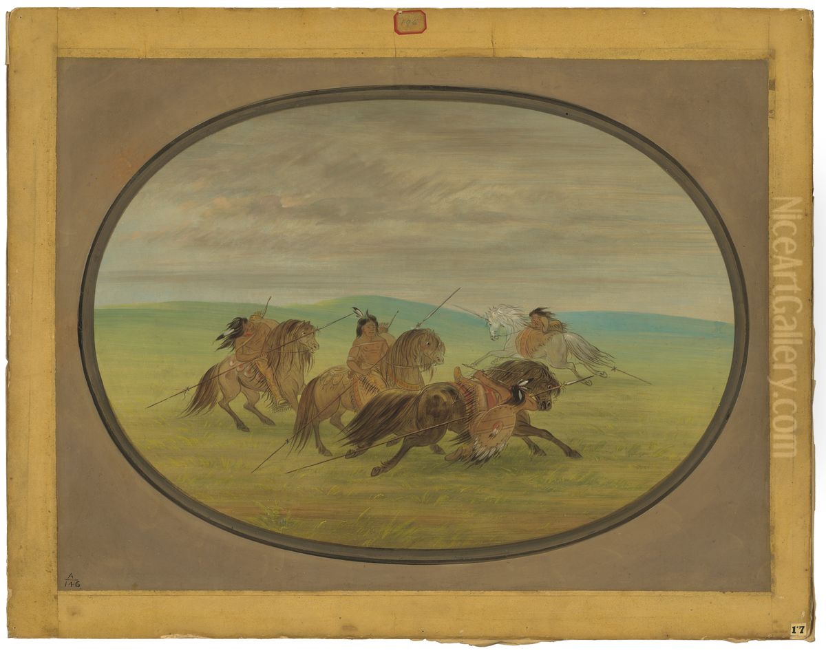 Camanchee Horsemanship Oil Painting by George Catlin
