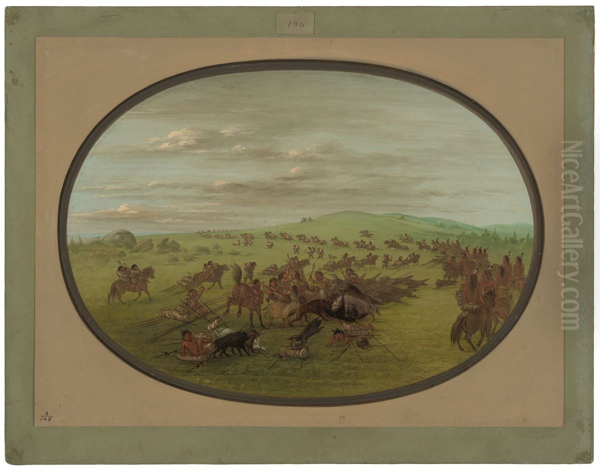 Camanchees Moving Oil Painting by George Catlin