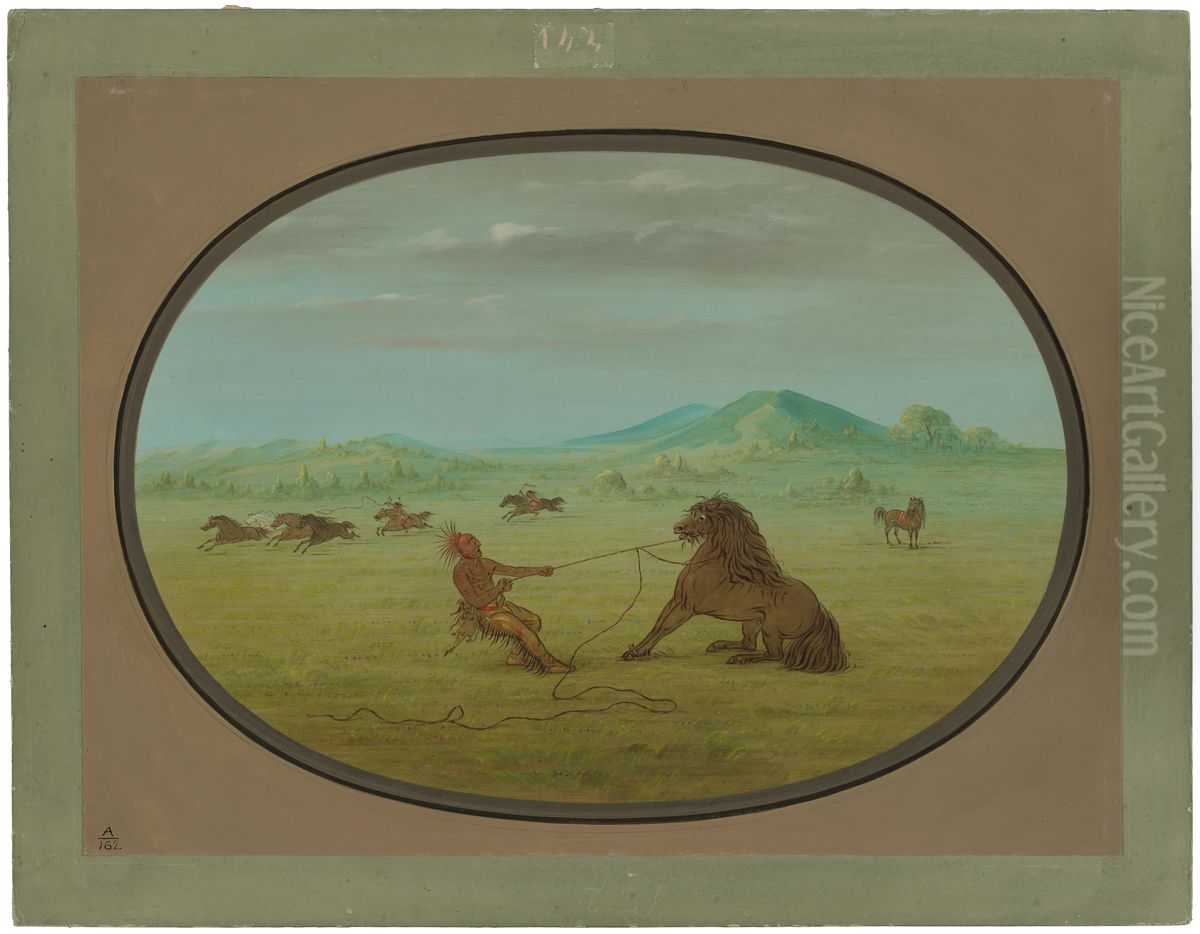 Catching Wild Horses - Pawnee Oil Painting by George Catlin