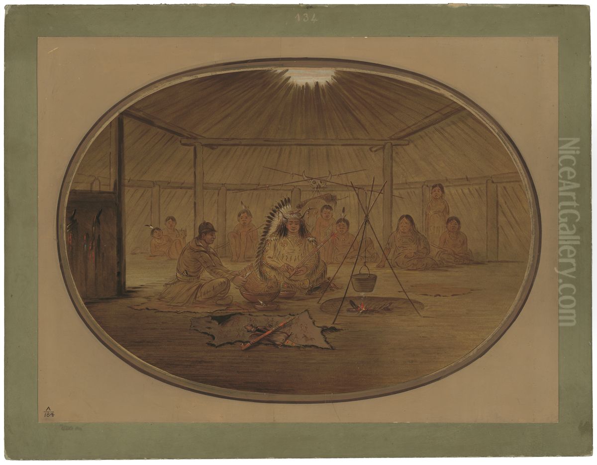 Catlin Feasted by the Mandan Chief Oil Painting by George Catlin