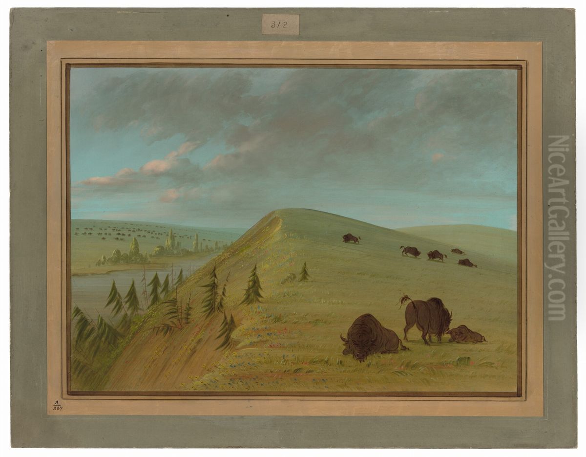 Cedar Bluffs Oil Painting by George Catlin
