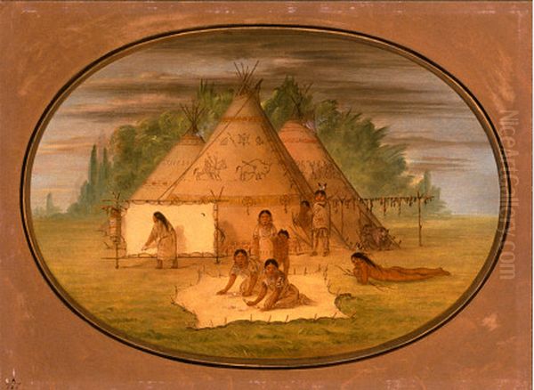 Cheyenne Village Oil Painting by George Catlin