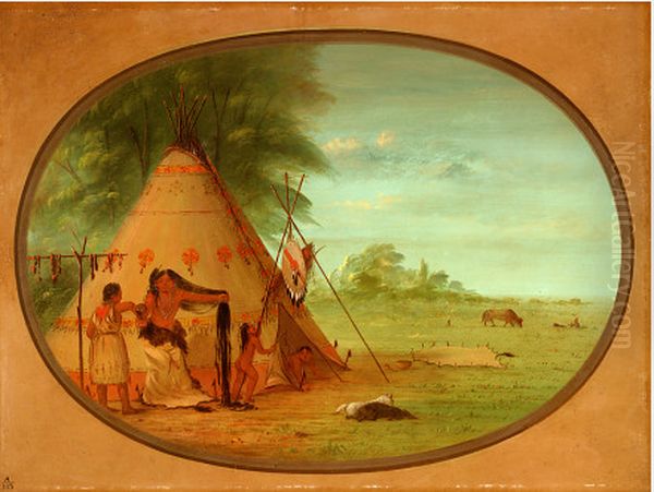 A Crow Chief at His Toilette Oil Painting by George Catlin