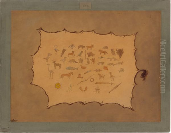 Facsimile of an Ojibbeway Robe Oil Painting by George Catlin