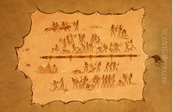 Facsimile of a Sioux Robe Oil Painting by George Catlin