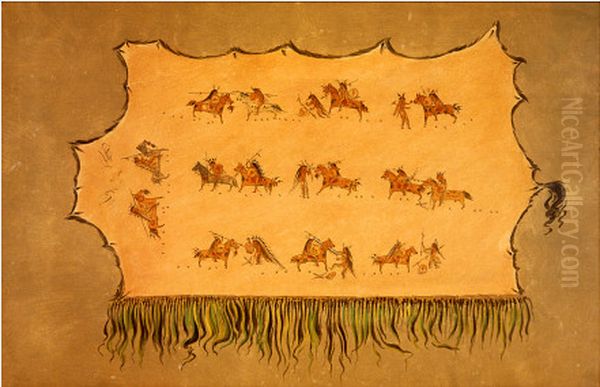 Facsimile of Chief Four Men's Robe - Mandan Oil Painting by George Catlin