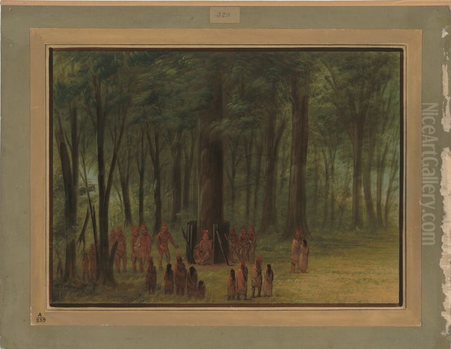 Funeral of Black Hawk - Saukie Oil Painting by George Catlin
