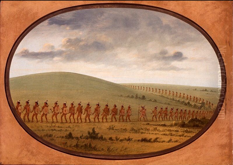 Indian File - Iowa Oil Painting by George Catlin