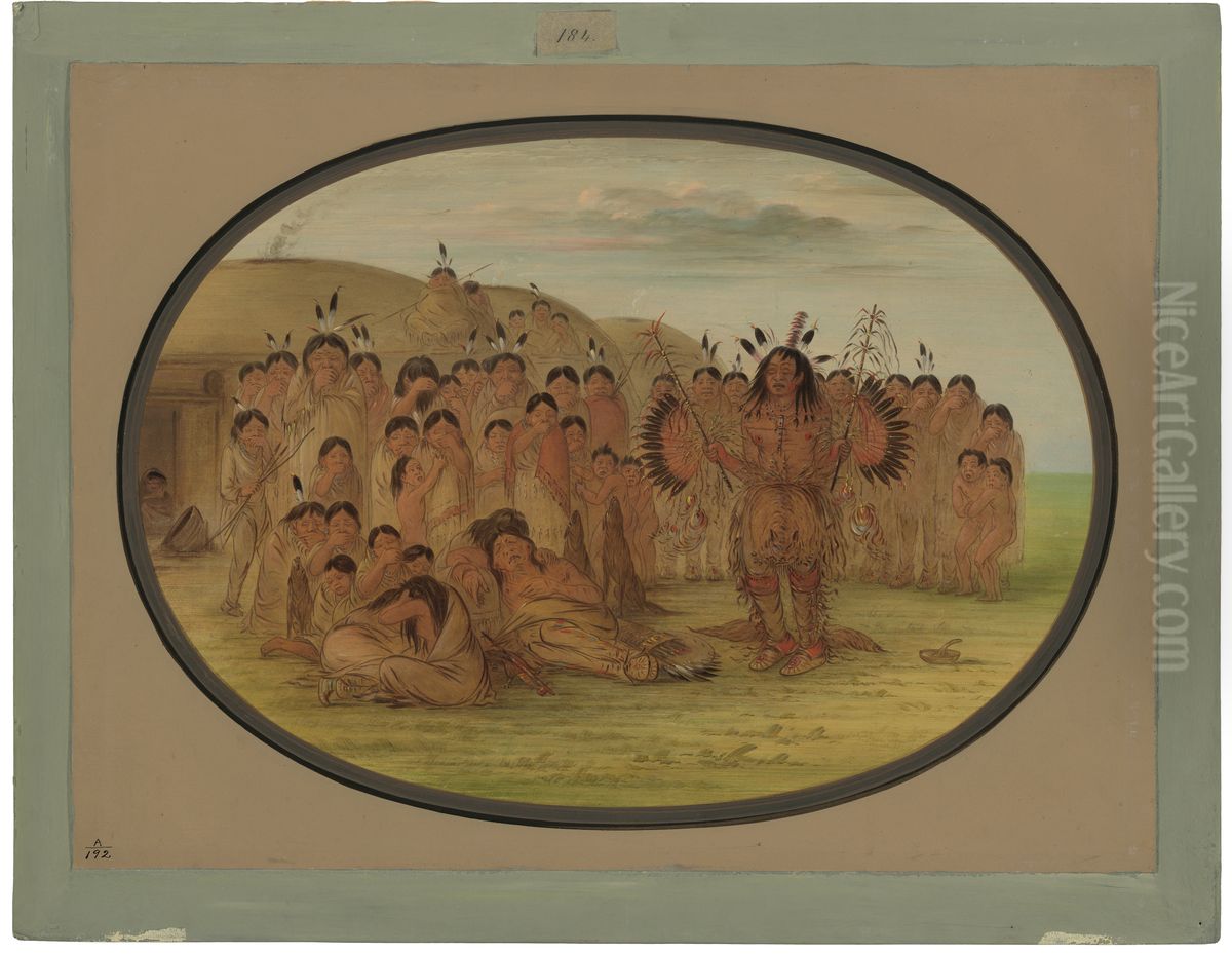 A Mandan Medicine Man Oil Painting by George Catlin