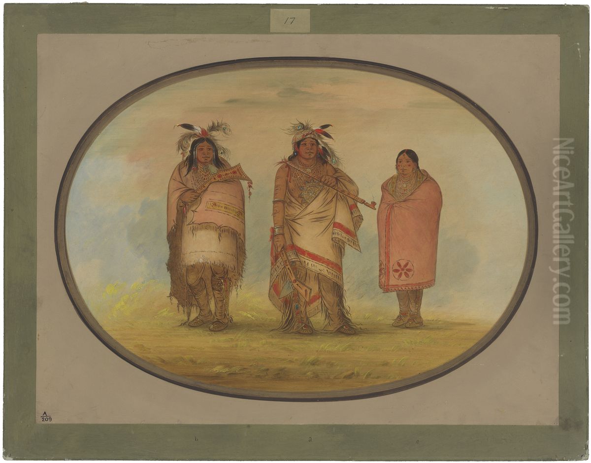 Menomonie Chief, His Wife, and Son Oil Painting by George Catlin