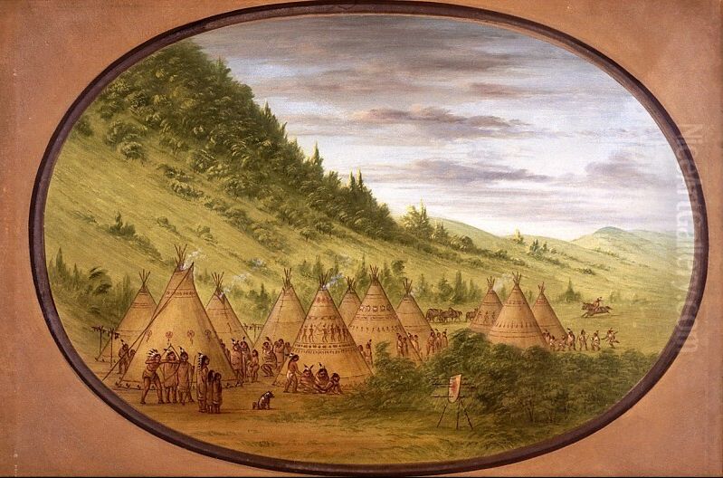 An Ojibbeway Village of Skin Tents Oil Painting by George Catlin