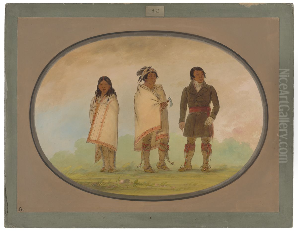 Oneida Chief, His Sister, and a Missionary Oil Painting by George Catlin