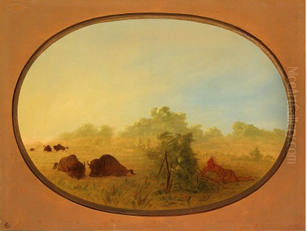 Pawnee Indians Approaching Buffalo Oil Painting by George Catlin