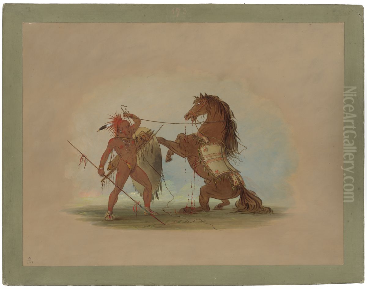 A Pawnee Warrior Sacrificing His Favorite Horse Oil Painting by George Catlin