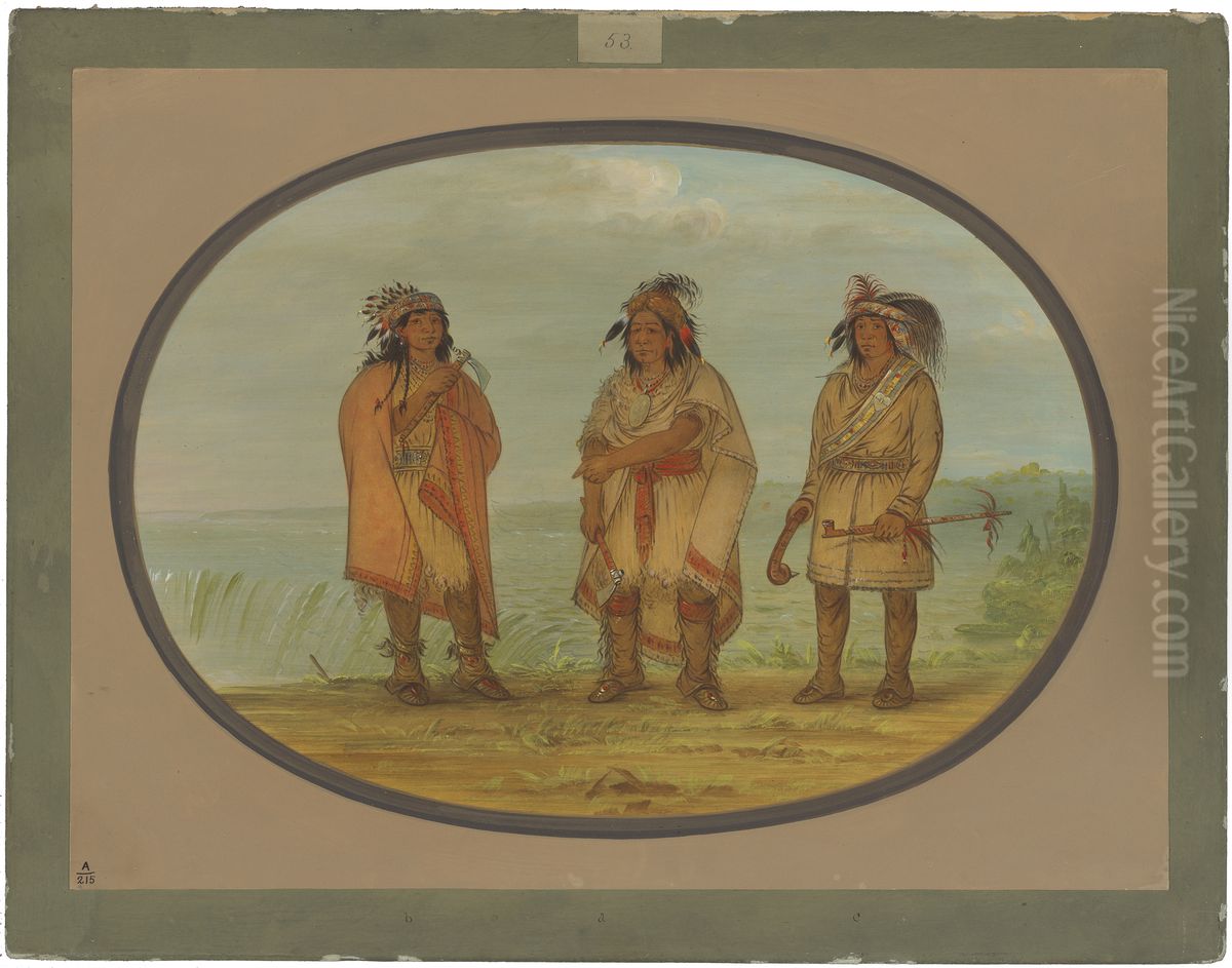 Seneca Chief, Red Jacket, with Two Warriors Oil Painting by George Catlin