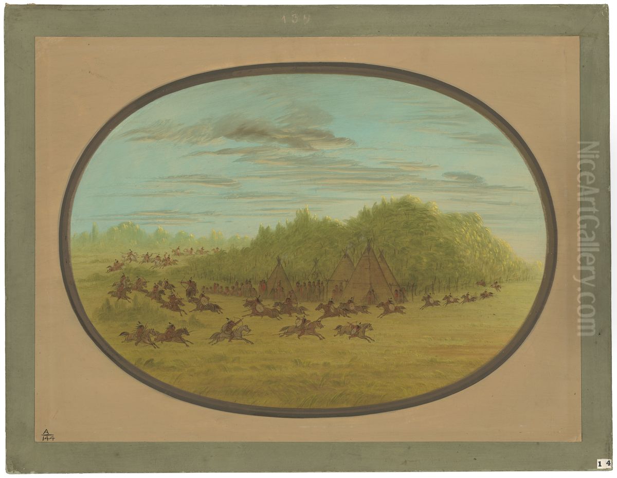 Sham Fight of the Camanchees Oil Painting by George Catlin
