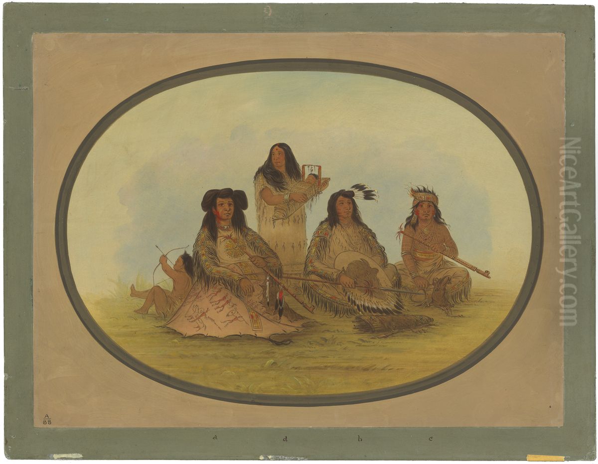 The Sioux Chief with Several Indians Oil Painting by George Catlin