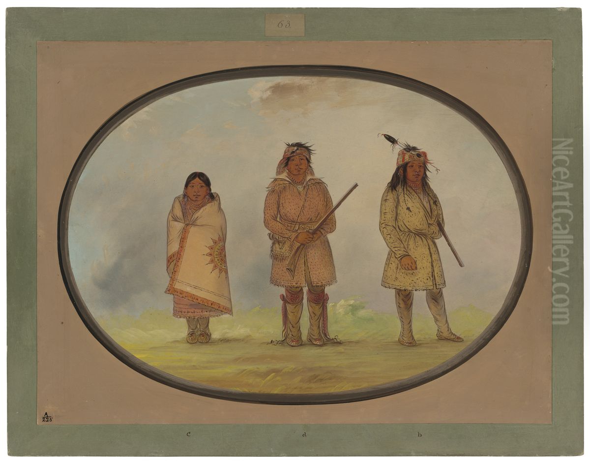 Three Delaware Indians Oil Painting by George Catlin
