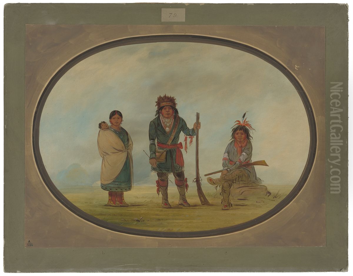 Three Micmac Indians Oil Painting by George Catlin