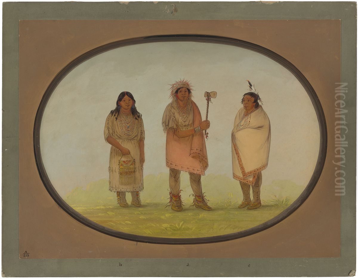 Three Piankeshaw Indians Oil Painting by George Catlin