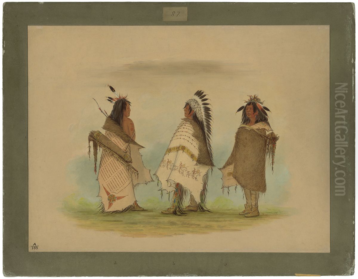 Three Shoshonee Warriors Oil Painting by George Catlin