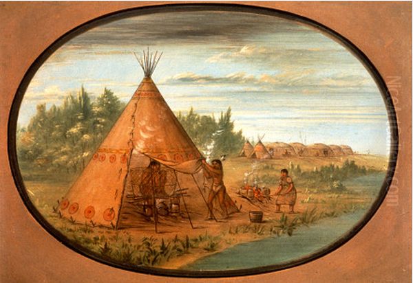 Vapor Bath - Minatarree Oil Painting by George Catlin