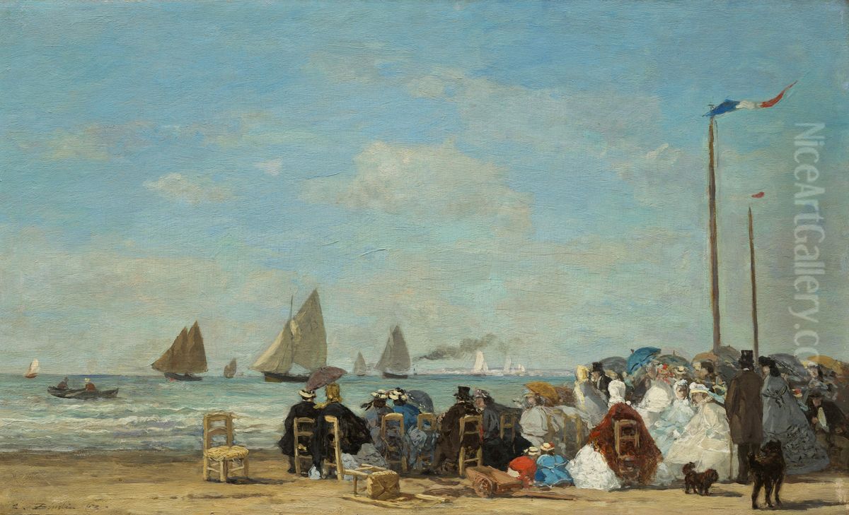 Scene de plage a Trouville Oil Painting by Eugene Louis Boudin