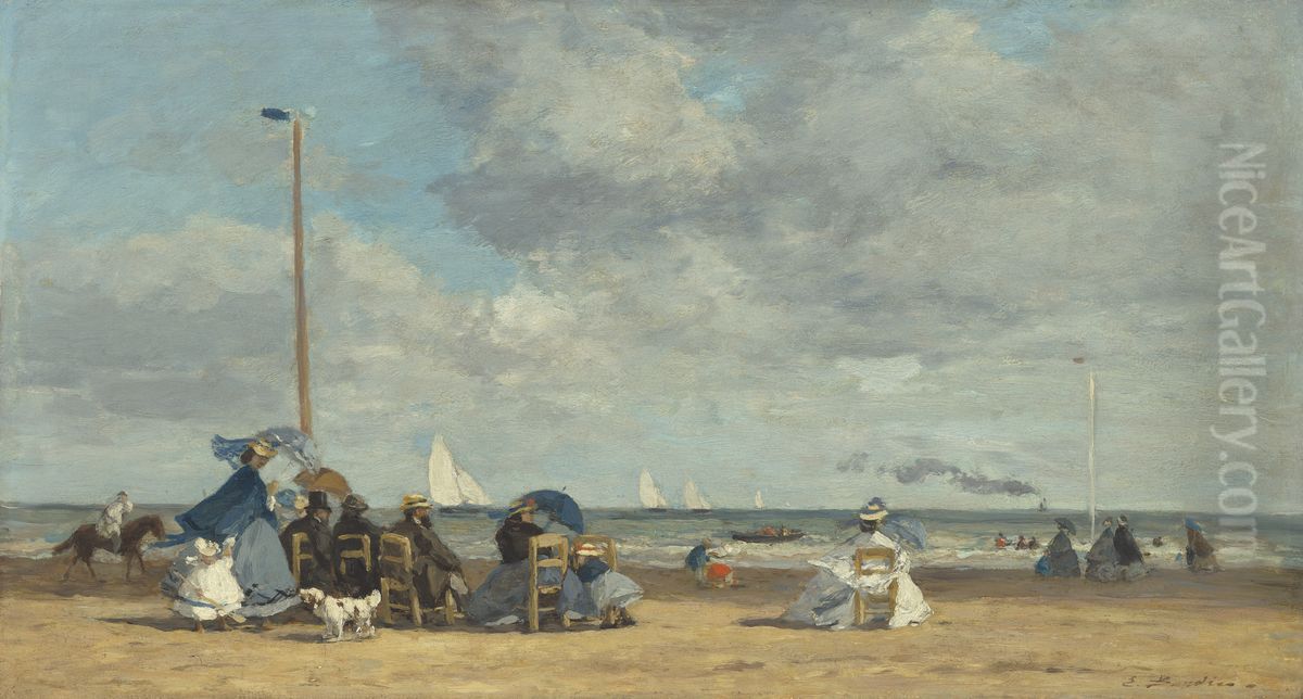 Beach at Trouville Oil Painting by Eugene Louis Boudin