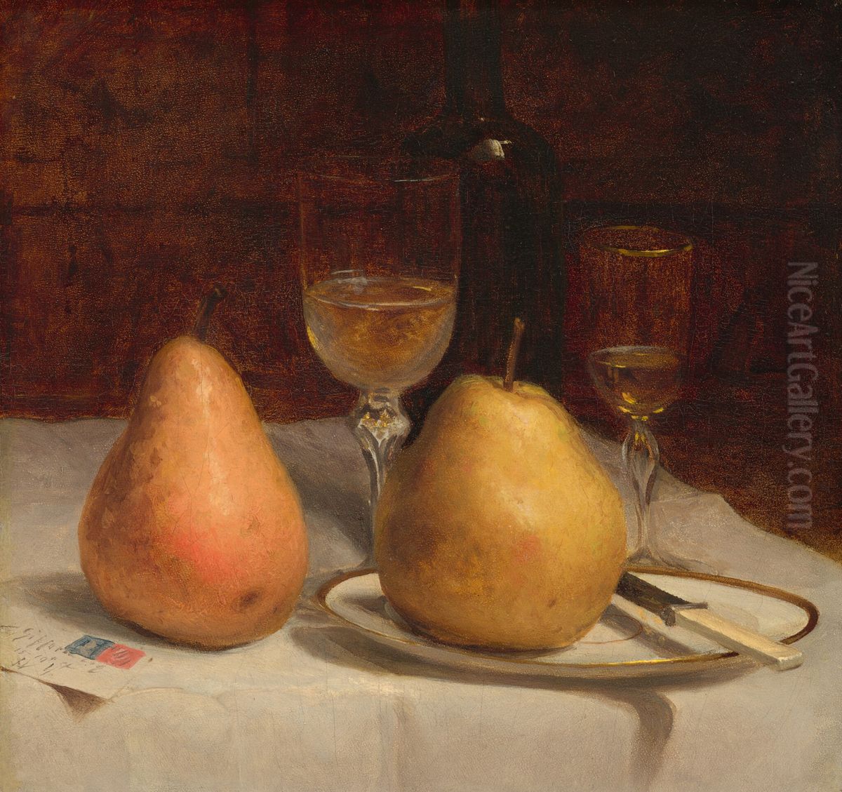 Two Pears on a Tabletop Oil Painting by Sanford Robinson Gifford