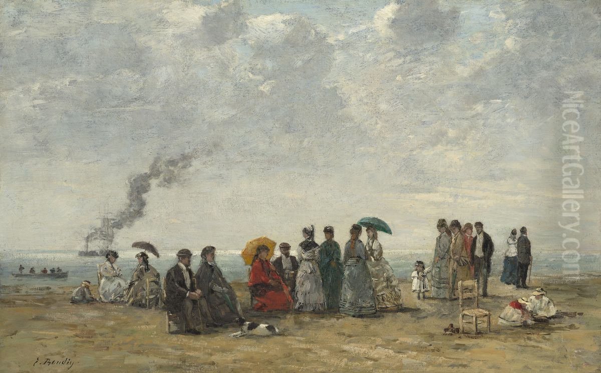 Figures on the Beach Oil Painting by Eugene Louis Boudin